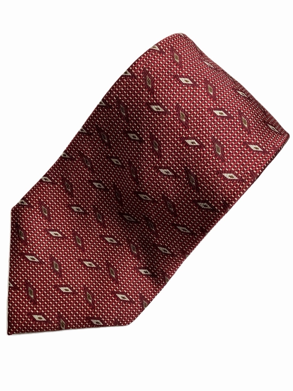 Geoffrey Beene Rust Red Tan Geometric Woven 100% Silk Tie